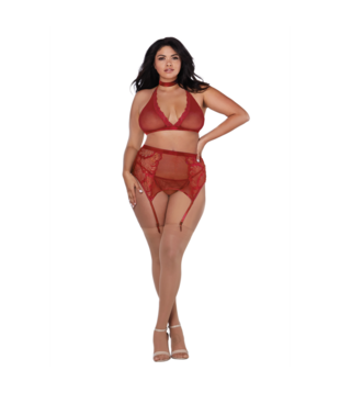 Fishnet and Lace 4 Piece Set - Plus Size