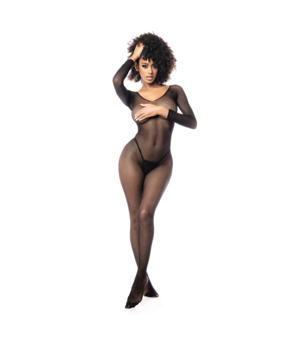 Mapalé Langarmige Visnet Bodystocking - Één maat - Zwart