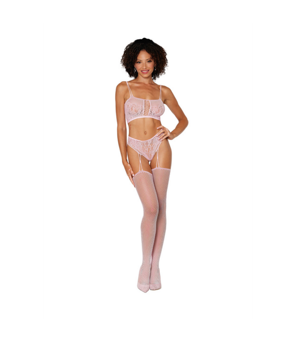 Dreamgirl Bralette en Garter Hose Diamond - One Size - Roze