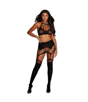 Seamless Bralette and Garter Skirt Set - One Size