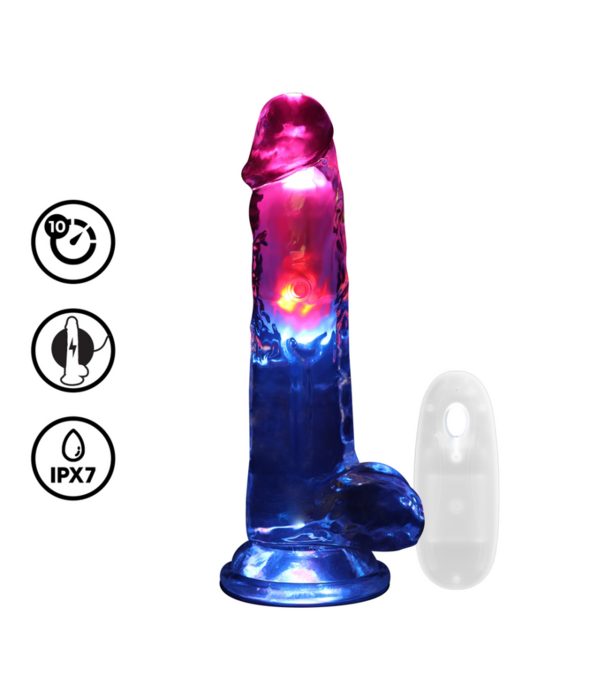 RealRock by Shots LED Vibrerende Rechte Penis met Ballen - 20 cm - Transparant