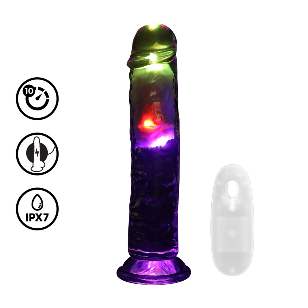 RealRock by Shots LED Vibrating Straight Cock - 8 / 20 cm - Transparent afbeelding