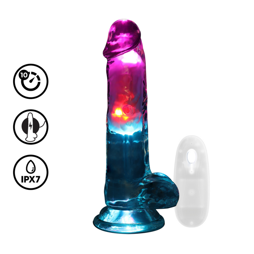 RealRock by Shots LED Vibrerende Rechte Penis met Ballen - 7 / 18 cm - Transparant afbeelding