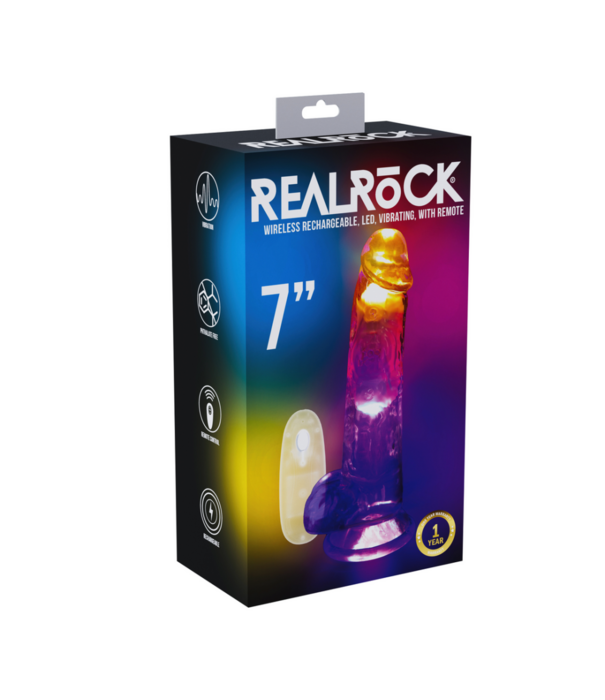 RealRock by Shots LED Vibrerende Rechte Penis met Ballen - 7 / 18 cm - Transparant