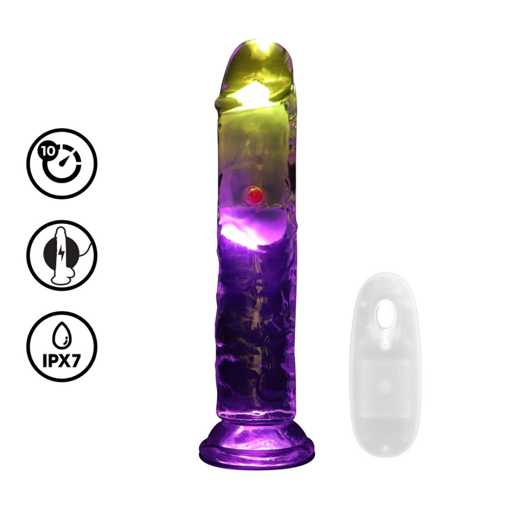 RealRock by Shots LED Vibrating Straight Cock - 7 / 18 cm - Transparent afbeelding