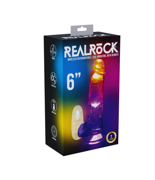 RealRock by Shots LED Vibrerende Rechte Penis met Ballen - 6 / 15 cm - Transparant