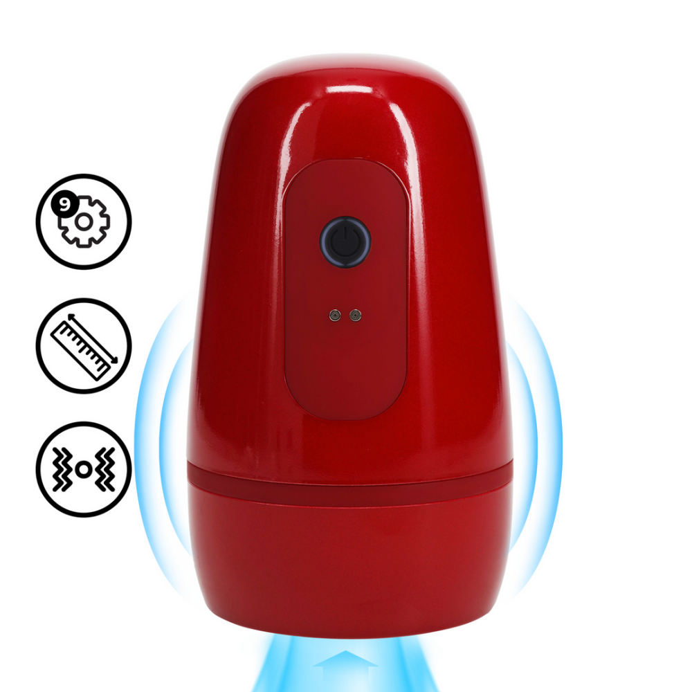 Pumped by Shots Pulsar - Negatieve Druk Zuig- en Trillingsmasturbator Pomp - Metallic Rood afbeelding