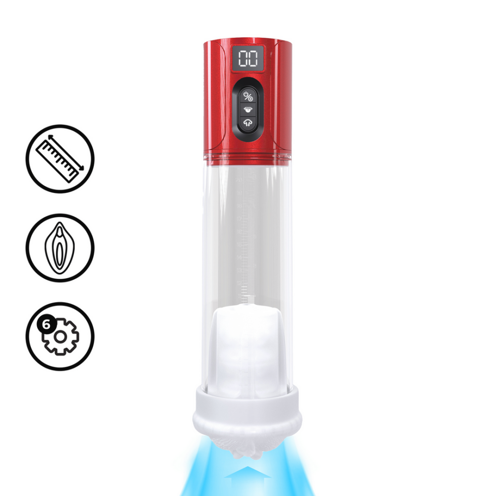 Pumped by Shots MaxLift - 7 Function Suction Masturbator Pump - Metallic Red afbeelding