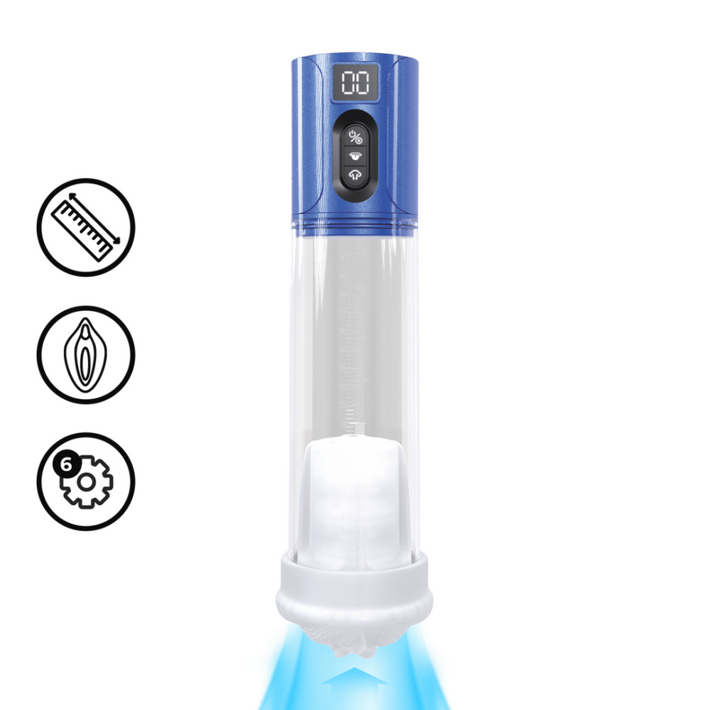 Pumped by Shots MaxLift - 7 Function Suction Masturbator Pump - Metallic Blue afbeelding