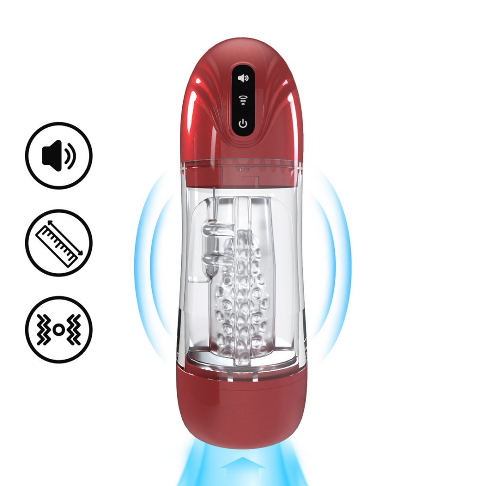 Pumped by Shots SonicPull - Suction and Vibration Masturbator Pump - Multimedia Enhanced - Metallic Red afbeelding