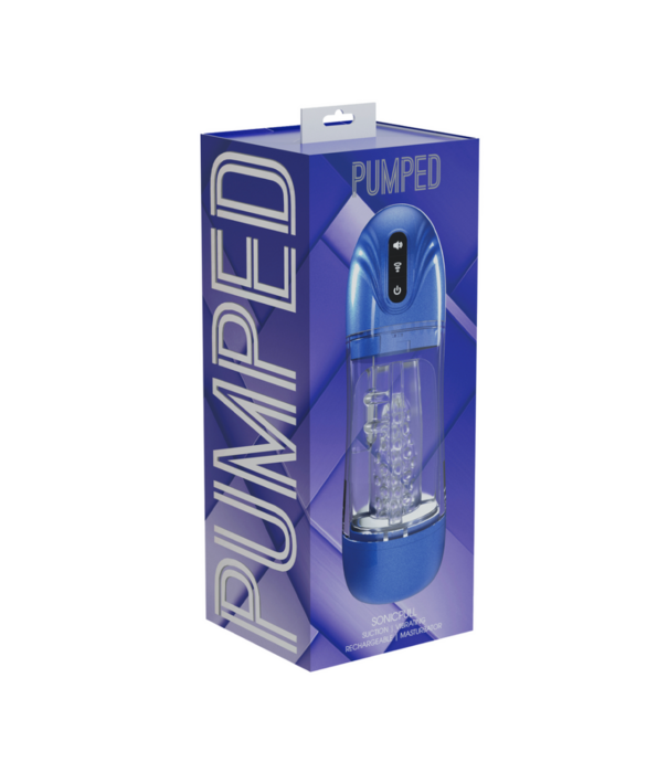Pumped by Shots SonicPull - Zuig- en Trillingsmasturbator Pomp - Multimedia Verbeterd - Metallic Blauw