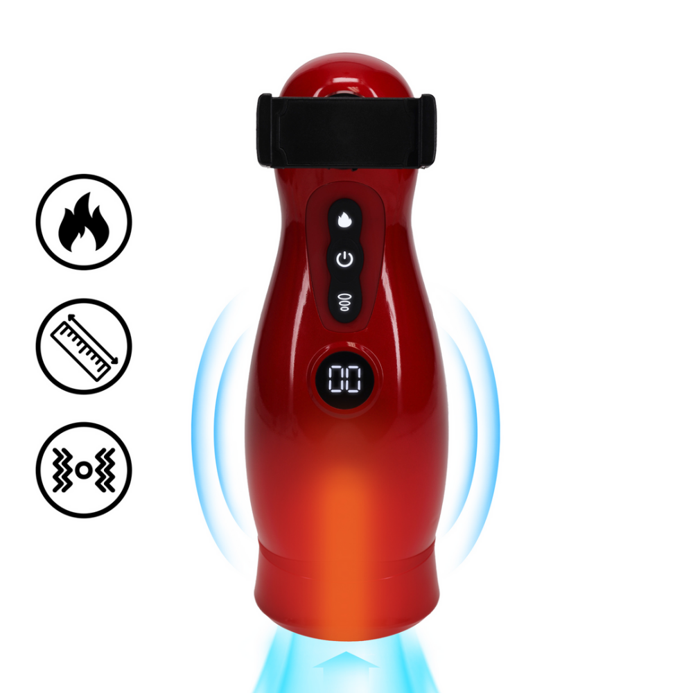Pumped by Shots Virtuo - Suction and Vibration Masturbator Pump with Phone Attachment - Metallic Red afbeelding