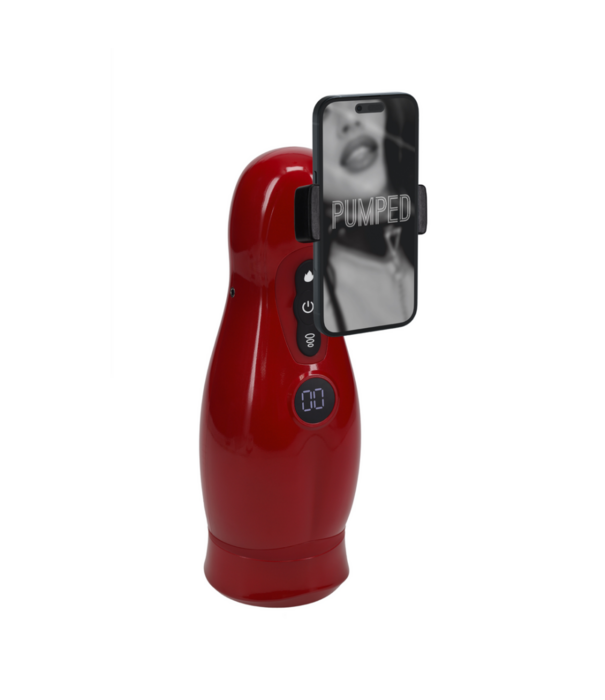 Pumped by Shots Virtuo - Zuig- en Vibratie Masturbator Pomp met Telefoonbevestiging - Metallic Rood