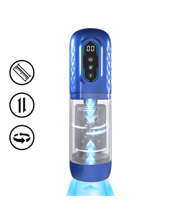 Pumped by Shots Vortex - Zuigrotatie en Duwmasturbator Pomp - Metallic Blauw