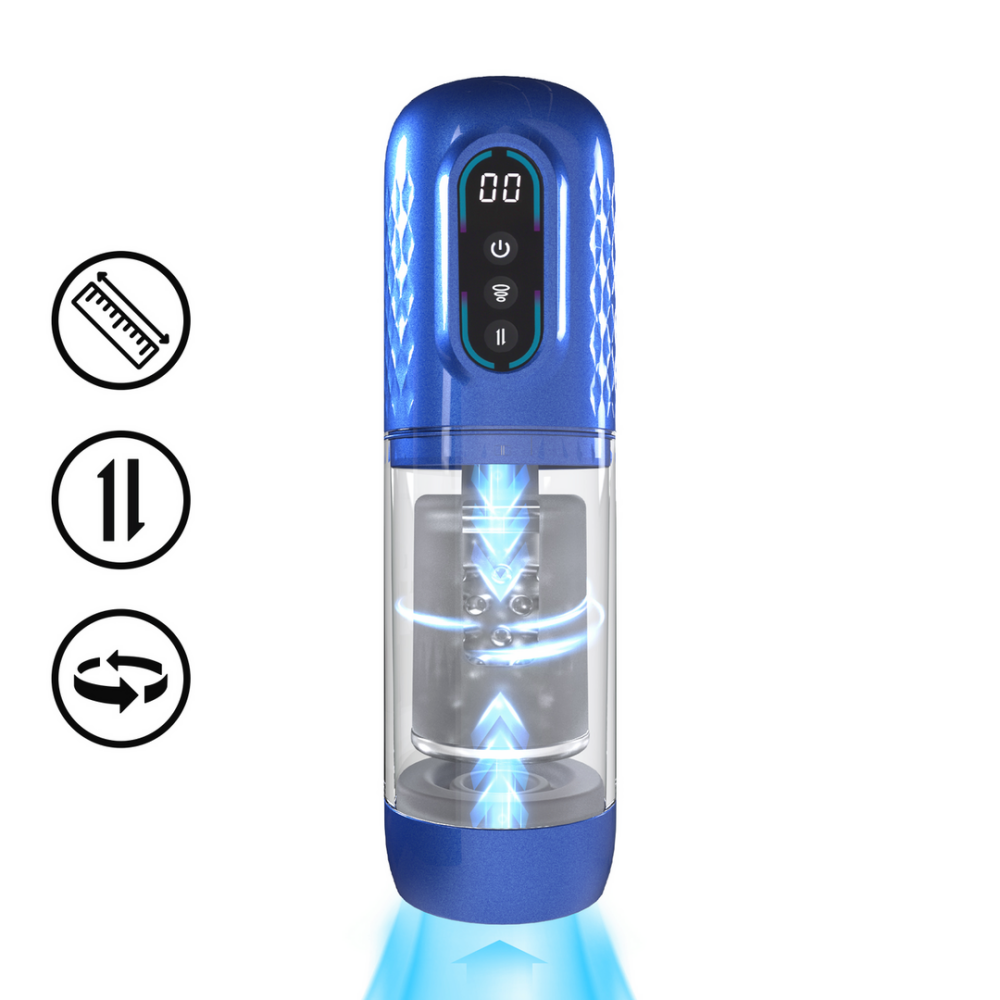 Pumped by Shots Vortex - Suction Rotation and Thrusting Masturbator Pump - Metallic Blue afbeelding