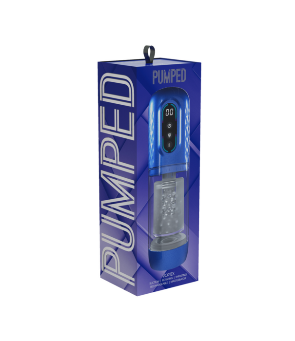 Pumped by Shots Vortex - Zuigrotatie en Duwmasturbator Pomp - Metallic Blauw