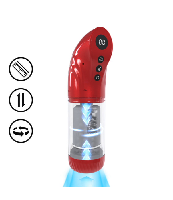 Pumped by Shots StrokeMate - Suction Rotation and Thrusting Masturbator Pump - Metallic Red