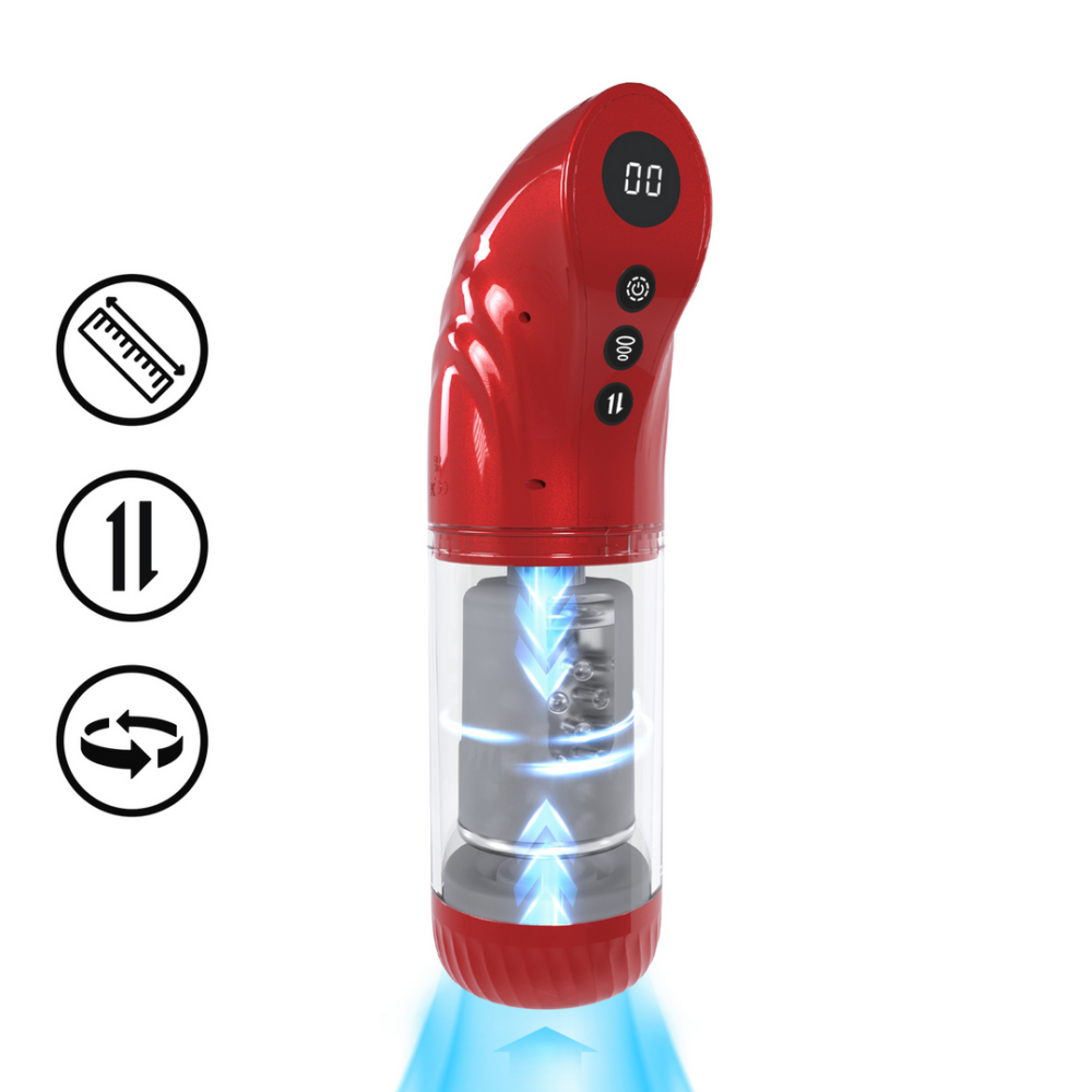 Pumped by Shots StrokeMate - Suction Rotation and Thrusting Masturbator Pump - Metallic Red afbeelding