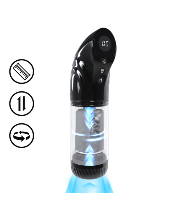 Pumped by Shots StrokeMate - Suction Rotation and Thrusting Masturbator Pump - Black