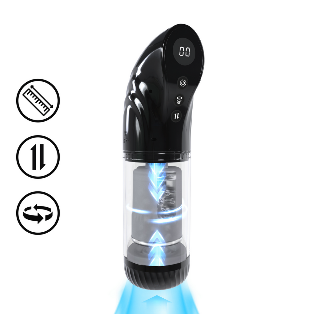 Pumped by Shots StrokeMate - Suction Rotation and Thrusting Masturbator Pump - Black afbeelding