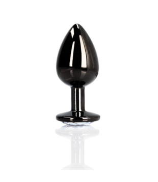 Ronde Edelsteen Butt Plug - Groot - Gunmetal/Diamant