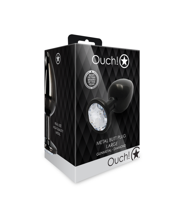Ouch! by Shots Ronde Edelsteen Butt Plug - Groot - Gunmetal/Diamant