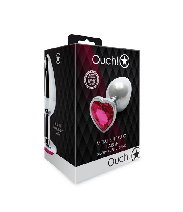 Ouch! by Shots Hartje Gem Buttplug - Groot - Zilver/Rubellite Roze