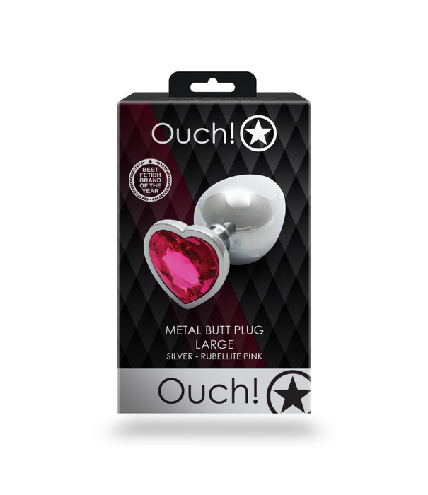 Ouch! by Shots Hartje Gem Buttplug - Groot - Zilver/Rubellite Roze