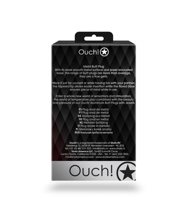 Ouch! by Shots Hartje Gem Buttplug - Groot - Zilver/Rubellite Roze