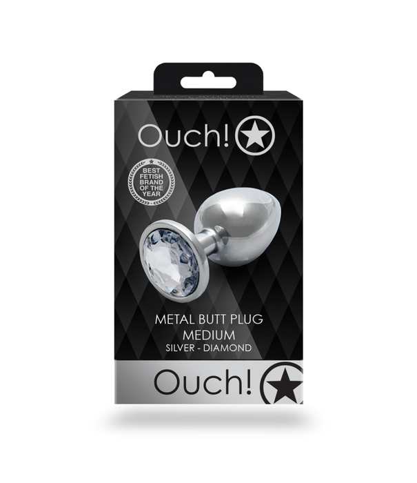 Ouch! by Shots Ronde Gem Butt Plug - Medium - Zilver/Diamant