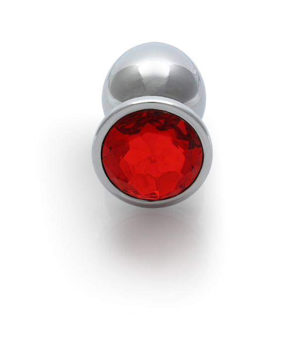 Ouch! by Shots Ronde Edelsteen Butt Plug - Medium - Zilver/Ruby Rood