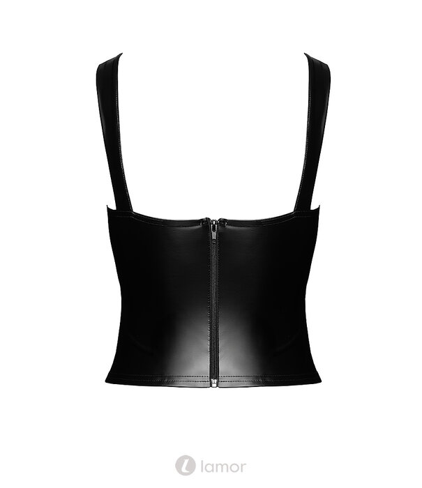 * NOIR handmade F365 Vixen Lace-Up Corset Top van Noir Handmade – Powerwetlook top met diepe veterhalslijn en rits aan de achterzijde