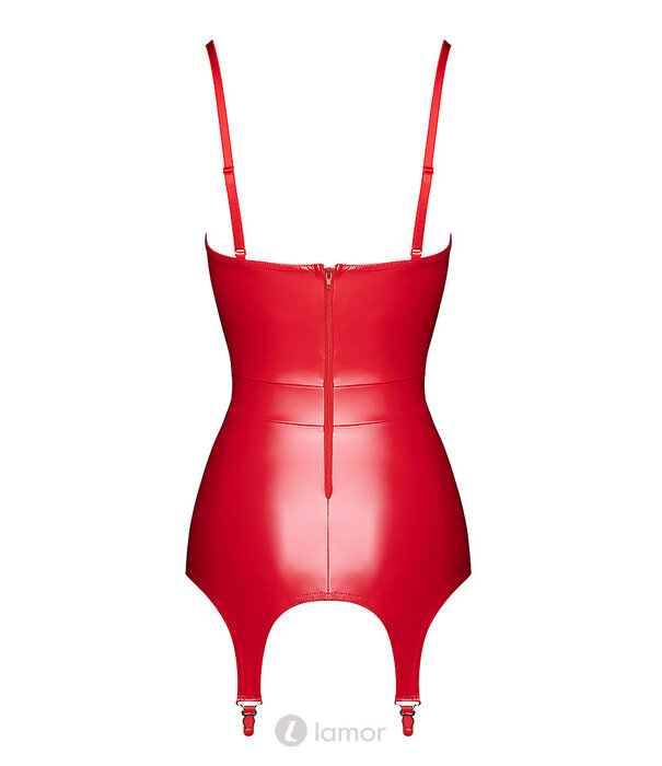 * NOIR handmade F368 Bombshell Fierce Corset-Belt van Noir Handmade – Rode Powerwetlook corsetgordel met jarretelles en rits