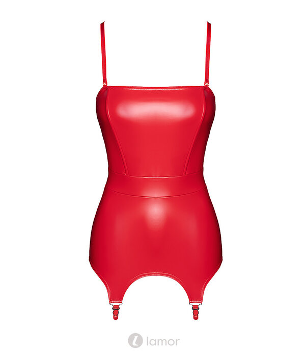 * NOIR handmade F368 Bombshell Fierce Corset-Belt van Noir Handmade – Rode Powerwetlook corsetgordel met jarretelles en rits