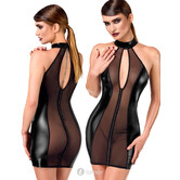 F370 Luxuria Crystal Sheer Mini Jurk van Noir Handmade – Powerwetlook jurk met transparante mesh en strass details