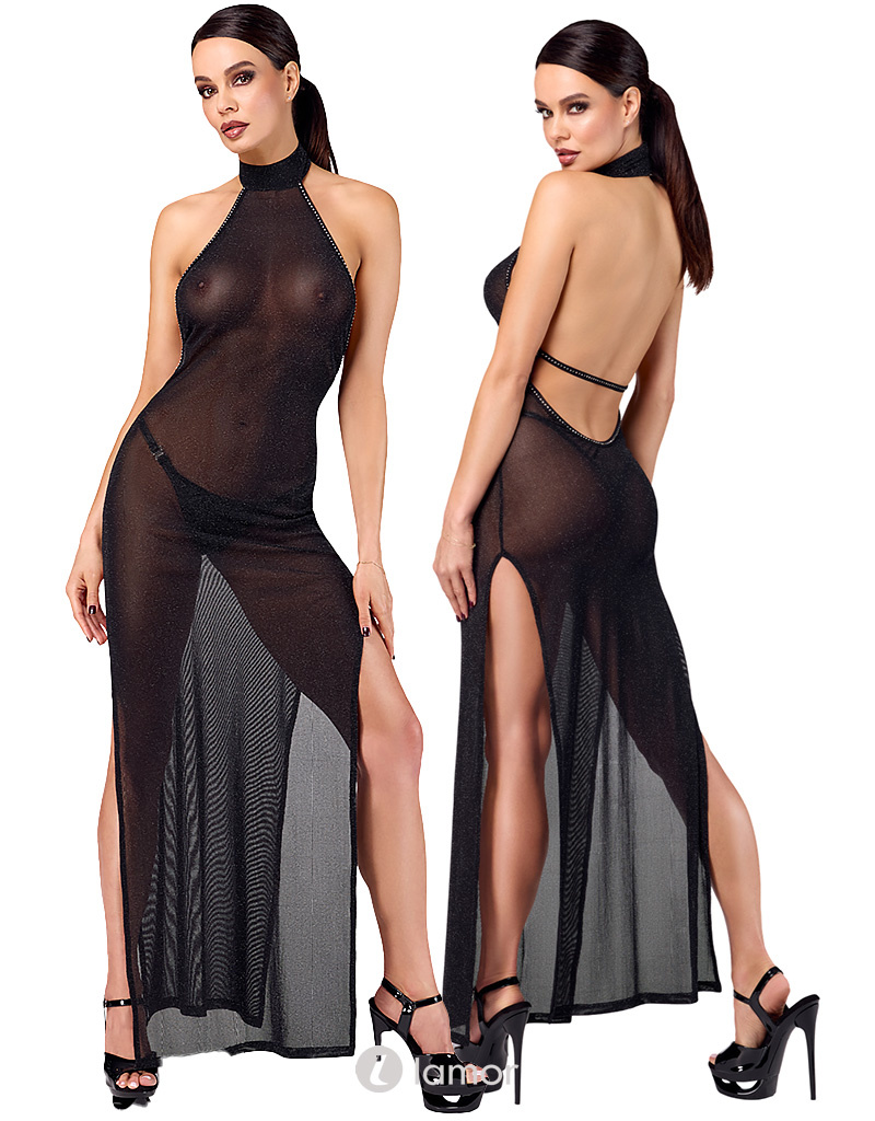 * NOIR handmade Onyx Twin-Slit Lange Jurk, F372 afbeelding