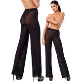 F374 Onyx Sheer Palazzo van Noir Handmade – Elegante transparante tule palazzo broek met zilverdraad en comfortabele tailleband