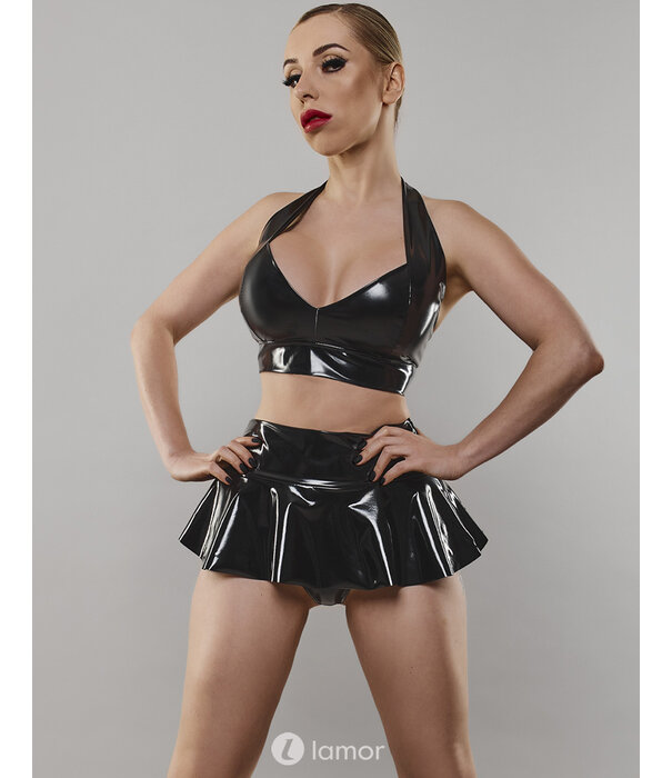 * DEMONIQ Zwarte Vinyl Minirok TDJuliana001 met volledige ritssluiting – van glanzend PVC