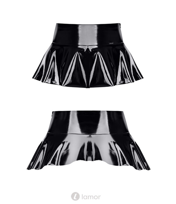 * DEMONIQ Zwarte Vinyl Minirok TDJuliana001 met volledige ritssluiting – van glanzend PVC