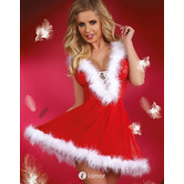 LivCo Corsetti Snowflake Babydoll rood – verleidelijke kerst babydoll met kap, kant en pluche afwerking