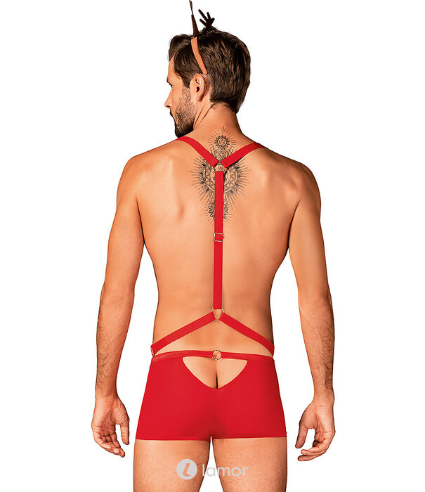 * OBSESSIVE Obsessive Mr Reindy heren kostuum rood met verstelbare harness, boxershort en haarband in kerststijl
