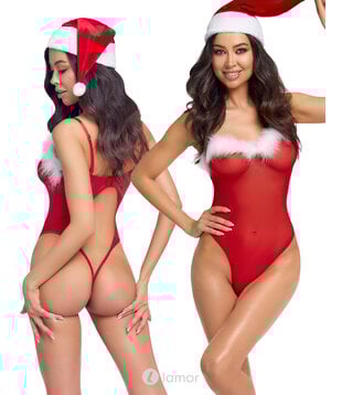 Stringbody & kerstmuts rood, X-Mas