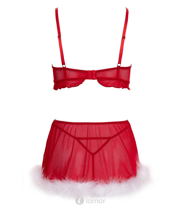 * COTTELLI  Cottelli Lingerie X-Mas 3-delig lingerie set met bh-top, minirok en string – rood met witte verenrand