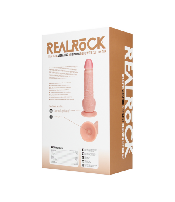 RealRock by Shots Vibrerende en Draaiende Rechte Cock met Ballen - 8 / 20,5 cm - Vlees
