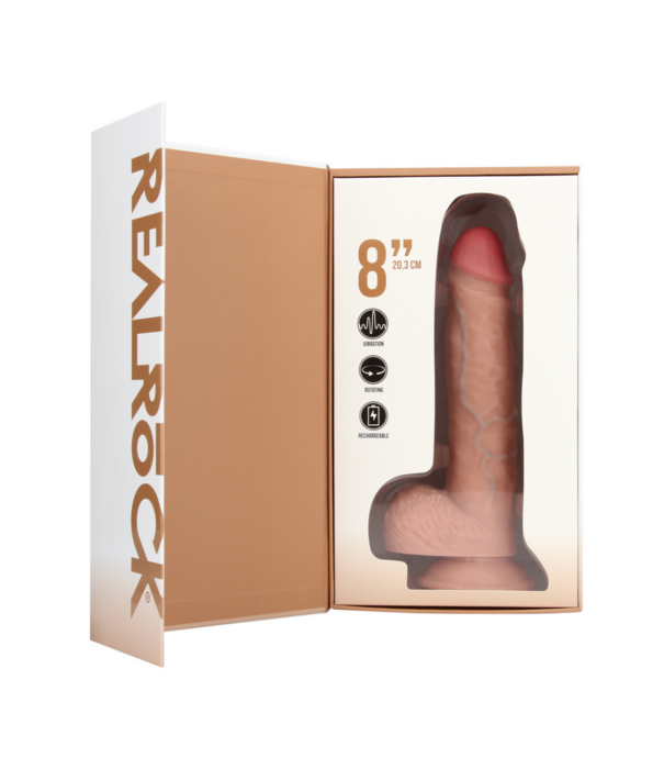 RealRock by Shots Vibrerende en Draaiende Rechte Cock met Ballen - 8 / 20,5 cm - Vlees