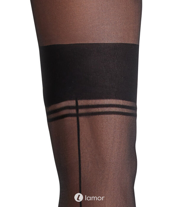 * COTTELLI  LEGWEAR Cottelli ouvert panty in elegante netlook met ingebreid slipgedeelte en jarretellook – Zwart 25 den