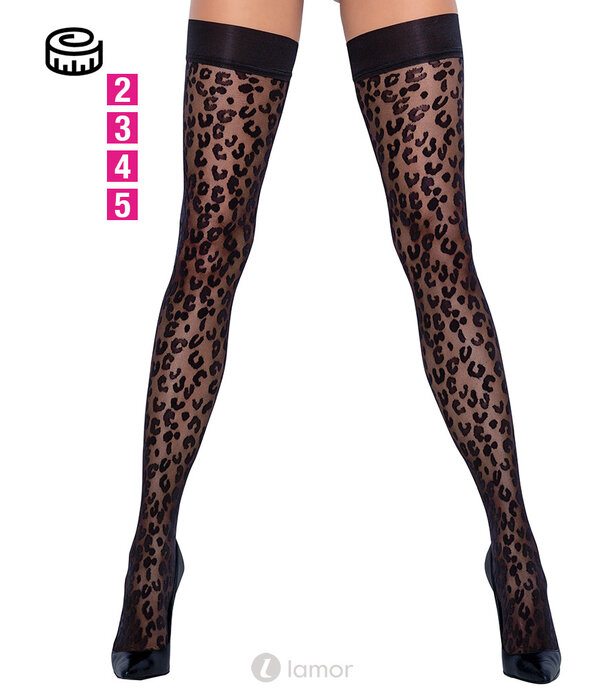 * COTTELLI  LEGWEAR Cottelli halterloze kousen in trendy panterprint met siliconen rand – 30 den
