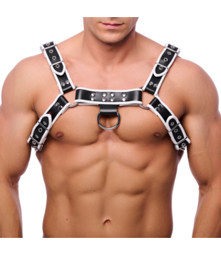 Premium Leren Harnas - S/M - Zwart/Wit