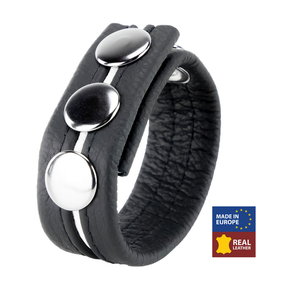 Red Leather Verstelbare Leren Cockring - Wit afbeelding