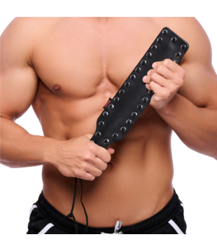 Leren Peddel met 37 Metalen Nieten - 38 cm - Zwart